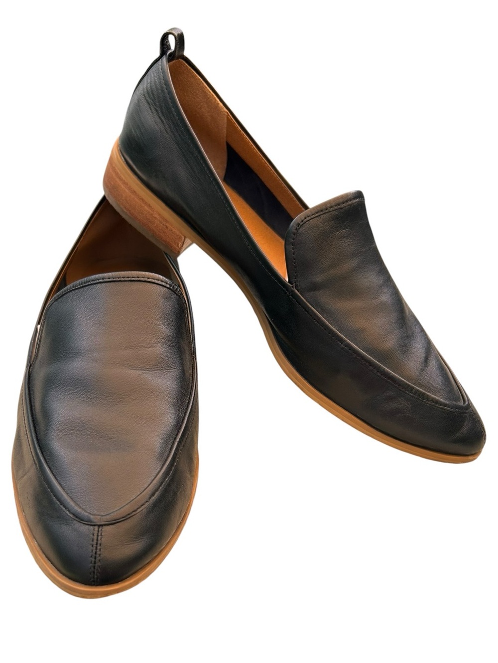 Susina Kellen Black Leather Almond Toe Slip On Loafers Classic 
•